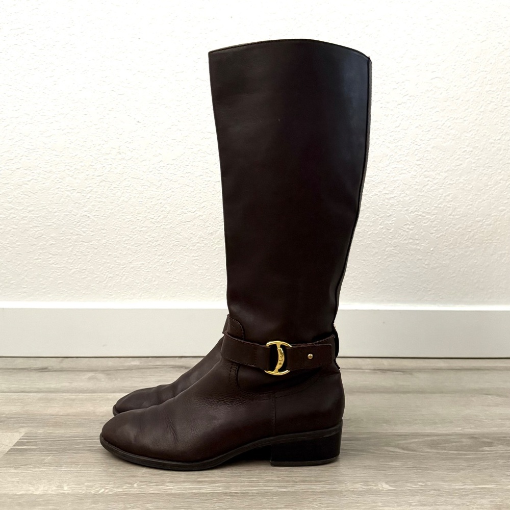 Ralph Lauren Dark Brown Leather Knee-High Heeled Boots - Picture 3 of 15